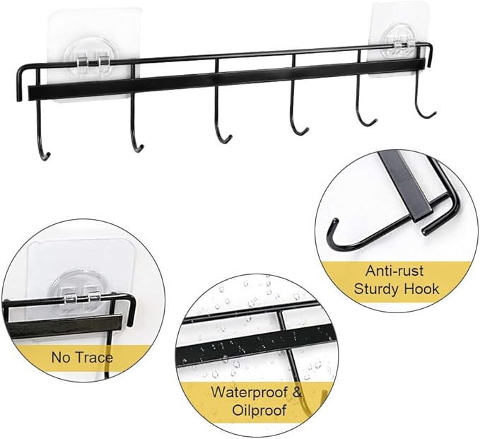 YiZhi Adhesive Wall Hooks Rack Kitchen Rail, Space Saving Utensil Holder No - Image 3