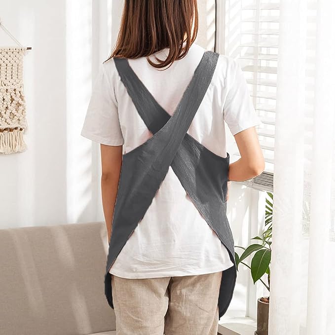 Cotton Cross Back Aprons Solid Color Cooking Kitchen Garden Smock - Image 3