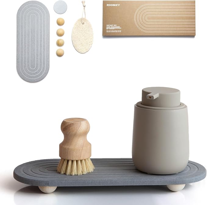 Instant Dry Sink Caddy Organizer – Water Absorbing Stone Tray by RIOMZY