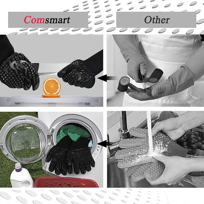 Comsmart BBQ Gloves, 1472F Heat Resistant Silicone Non-Slip Oven Mitts - Image 5