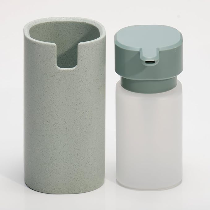 LINE+ARC Modern Easy-to-Press Soap Dispenser. No-Rust Cute Bathroom Gray Marble - Image 5