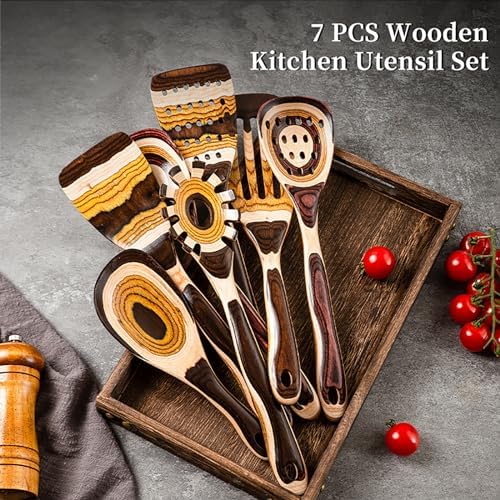 Gudamaye 7-Piece Brown Pakkawood Utensil Set