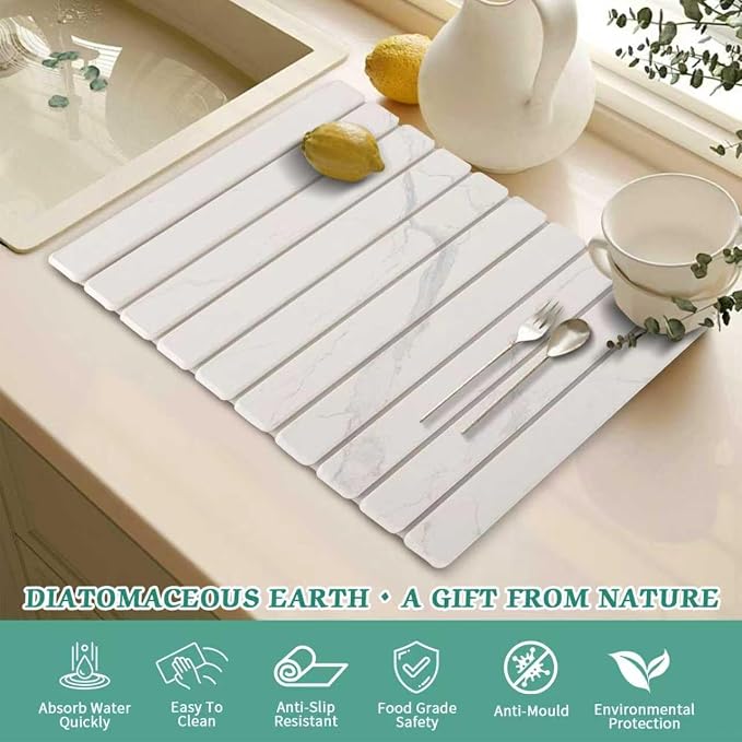 Stone Dish Drying Mat for Kitchen Counter, Absorbent Diatomaceous Earth Bath - Image 4
