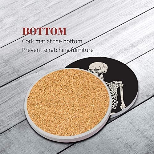 Britimes Skeleton Coasters for Drinks, Set of 6, Ceramic Stone, Black