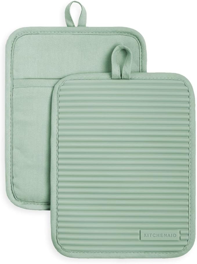 KitchenAid Ribbed Soft Silicone Pot Holder 2-Pack Set, Pistachio Green by KitchenAid