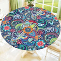 Moosfor Printed Spandex Round Tablecloth Fitted Table Cloth for 36-44