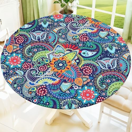 Moosfor Printed Spandex Round Tablecloth Fitted Table Cloth for 36-44