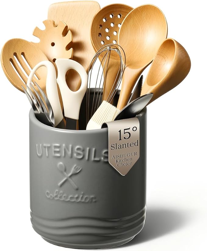 AISBUGUR Large Ceramic Utensil Holder 7.5" H×6.3" W by AISBUGUR
