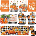 Fall Kitchen Decor Set, 10 PCS Hello Pumpkin Kitchen Mats Towels and