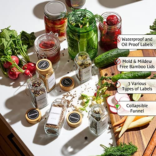 24-Piece Spice Jars Set by Le'raze: Glass Jars with Bamboo Lids