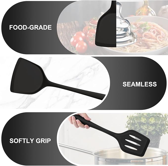 TeamFar Silicone Cooking Utensils, Heat-Resistant Solid & Slotted Cooking - Image 4