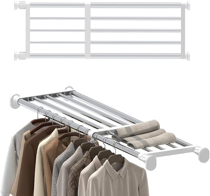Hershii Tension Shelf Expandable Rod Closet System Heavy Duty Clothes Hanger by FineLivingStartingwithaHome
