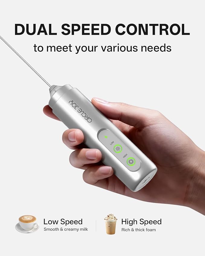 CIRCLE JOY Rechargeable 2-Speed Handheld Milk Frother - Image 4