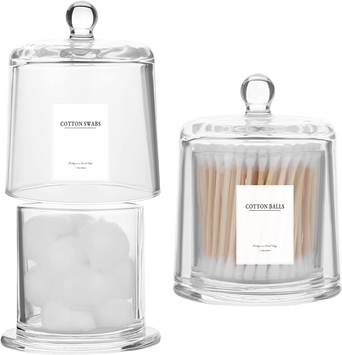 rejomiik 2 Pack Qtip Holder Thick Glass Apothecary Jars by rejomiik
