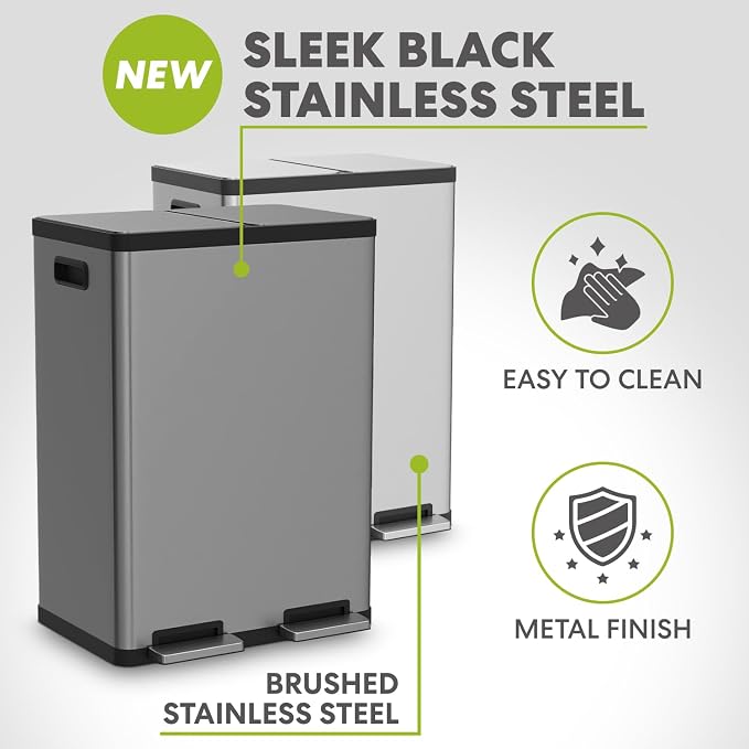 Simpli-Magic 16 Gallon Elegant Black Step Trash Can – Dual Compartment Kitchen - Image 4