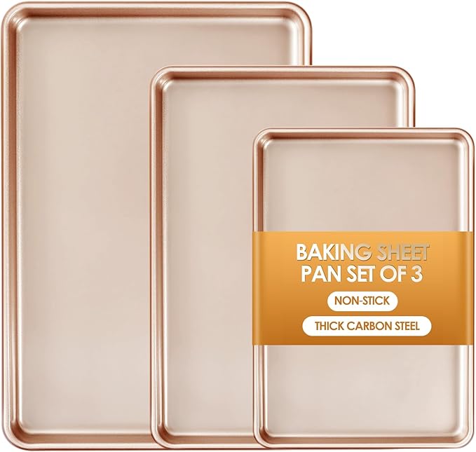 Baking Sheet Pan Set of 3, Commercial Cookie Sheets by Deedro