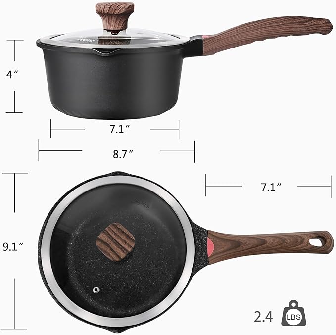 VINCHEF Nonstick Saucepan with Lid, 3QT Sauce Pan with Stay Cool Handle - Image 6