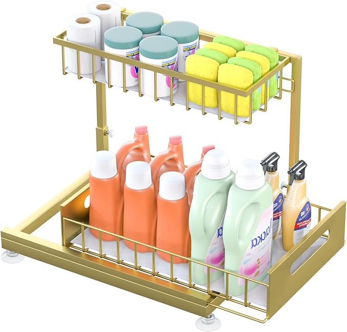 Saydear Under Sink Organizer Storage 2-Tier Premium Metal Pull-Out Kitchen by Saydear