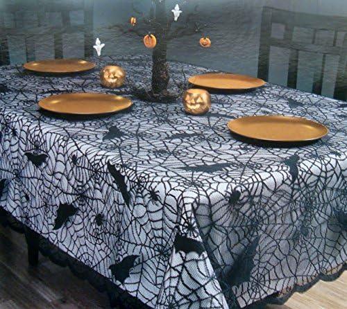 Rectangular Halloween Tablecloth, Halloween Bat Spider Web Tablecloth