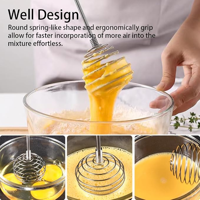 Stainless Steel Spring Coil Whisk Set 2 Pack, Wire Whip Egg Beater, Kitchen - Image 7