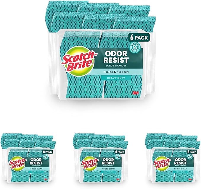 Scotch-Brite Odor Resist Heavy Duty Scrub Sponge, Dishwasher-Safe Kitchen by Scotch-Brite