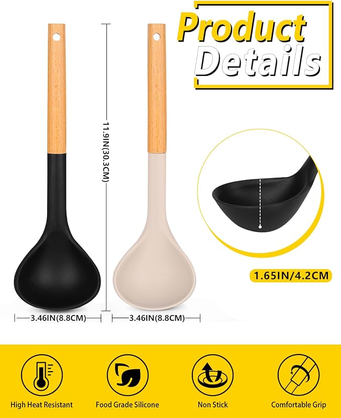 Pack of 2 Soup Ladle, Silicone Ladle Spoon - Image 3