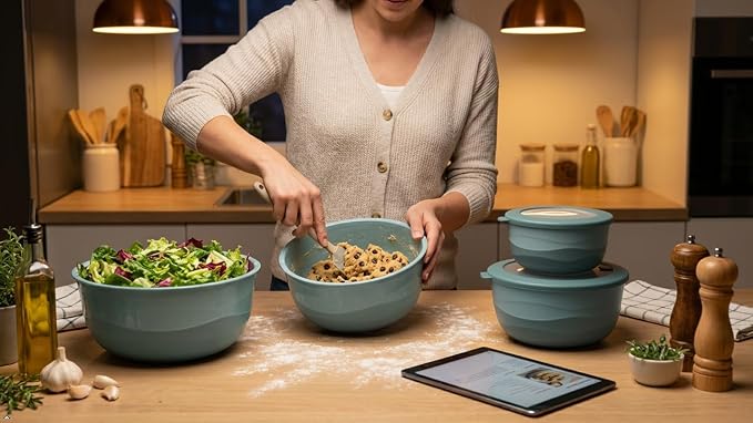 Pera Mixing Bowls with Lids Set, 8 Piece, BPA Free Nesting Kitchen Bowl Set - Image 9
