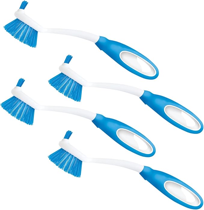 Dish Brush Scrubber for Kitchen, 4 Pack, by LOLA, Has Stiff Bristles & Food by LolaProducts