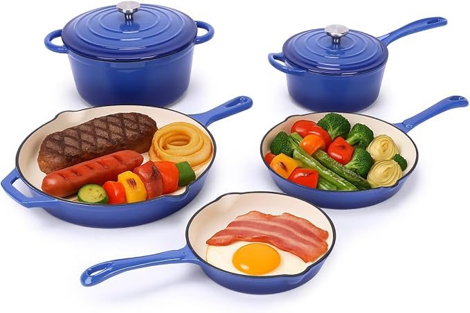 QuliMetal Enameled Cast Iron Cookware Set, Frying Pan, Saucepan & Dutch Oven - Image 7