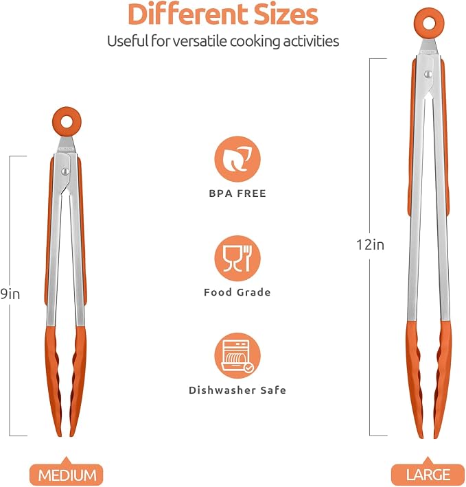 600ºF Heat Resistant Kitchen Tongs: U-Taste 9+12 inch Silicone Cooking Tong Set - Image 2