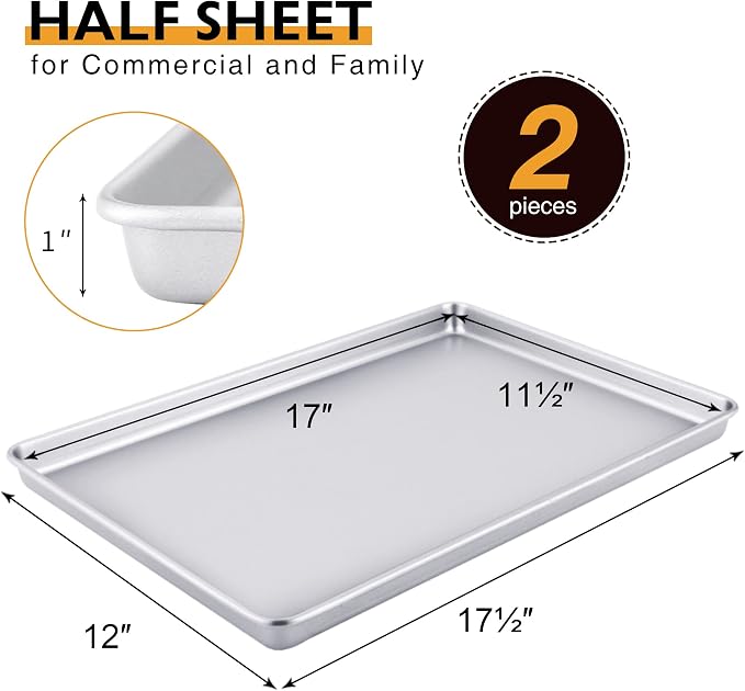 HONGBAKE Half Baking Sheet Pan Set of 2, Nonstick Cookie Sheet - Image 6