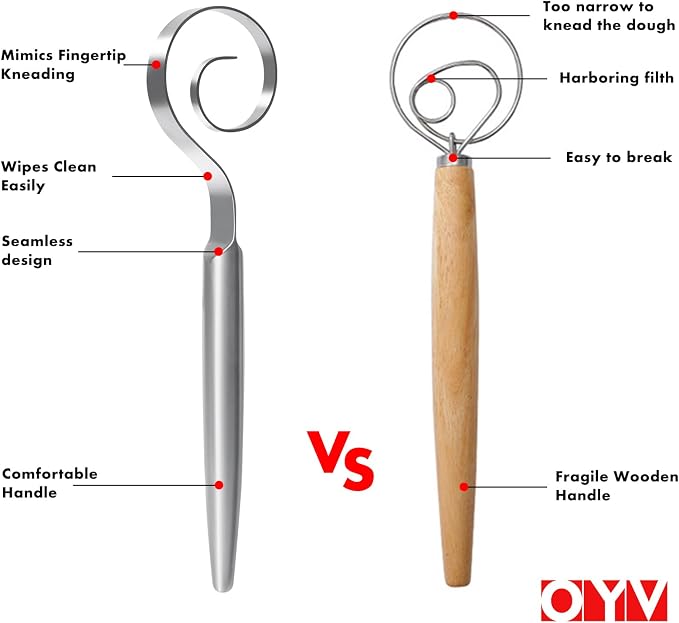 OYV 12" Seamless Dough Whisk, 18/10 Stainless Steel Bread Whisk, Danish Whisk - Image 6