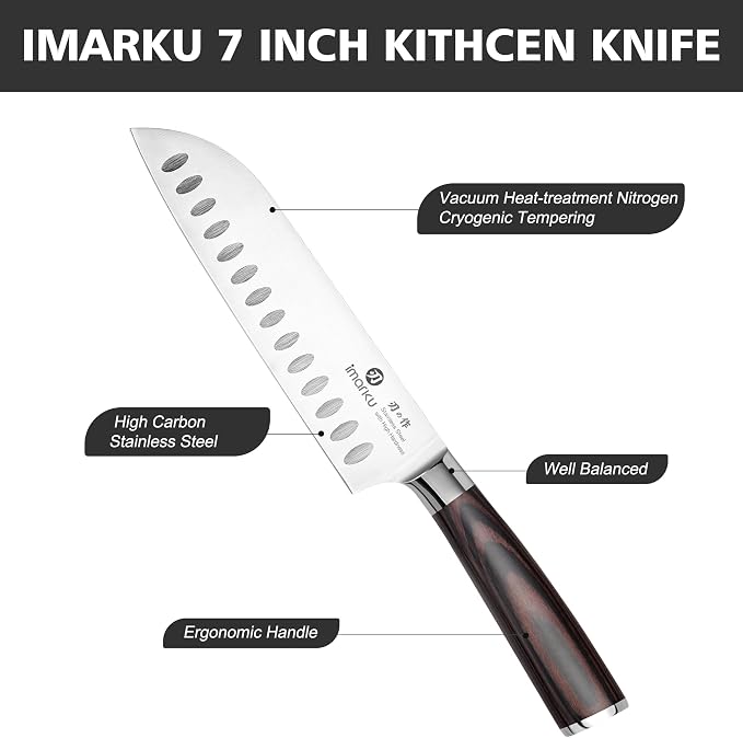 imarku Chef Knife 7 Inch Kitchen Knife Ultra Sharp Santoku Knife - Image 3