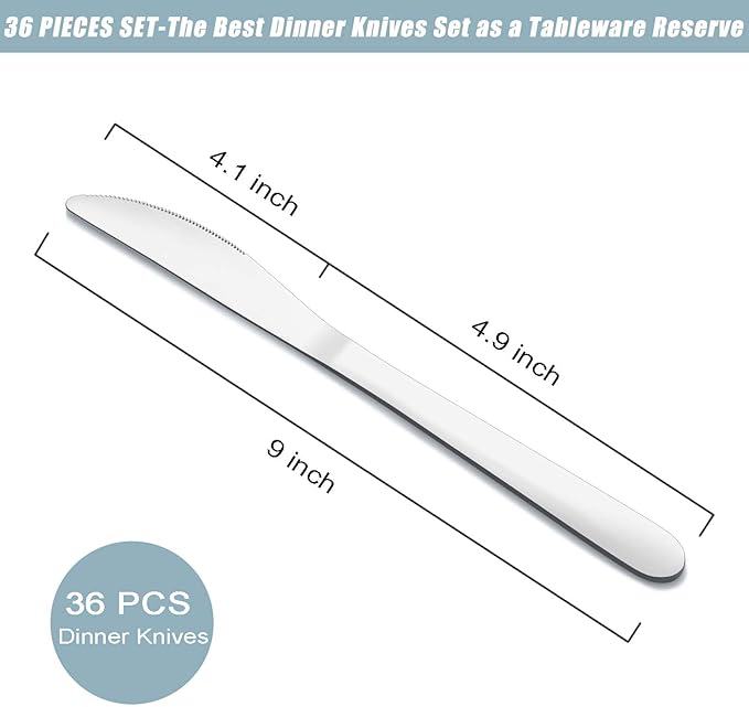 36-Piece Butter Knives, Dinner Knife Set, Food Grade Stainless Steel Table Knife - Image 2