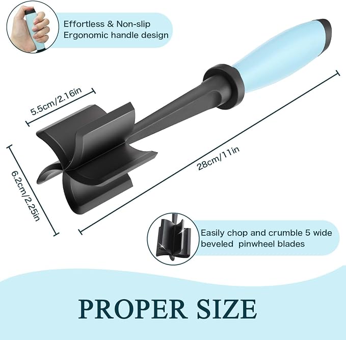 2 Pack Meat Chopper, 5 Curve Blades Ground Beef Masher, Heat Resistant Meat - Image 4