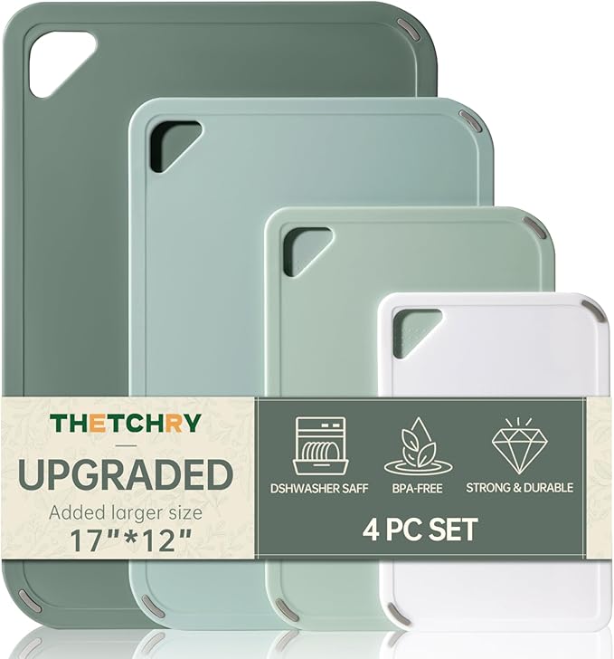 THETCHRY Plastic Cutting Board Set of 4, Extra Large Cutting Board by Thetchry