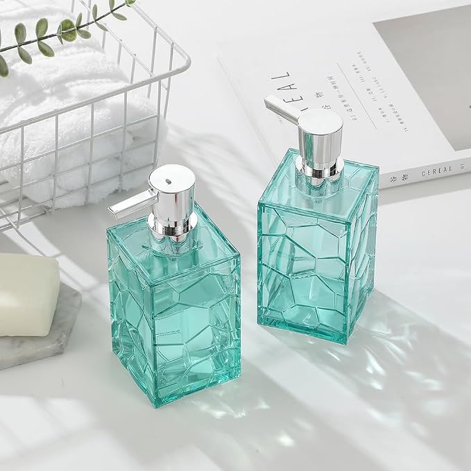 2 Pack Clear Teal Blue Rust Proof Soap Dispenser, Acrylic Plastic Hand Soap - Image 3
