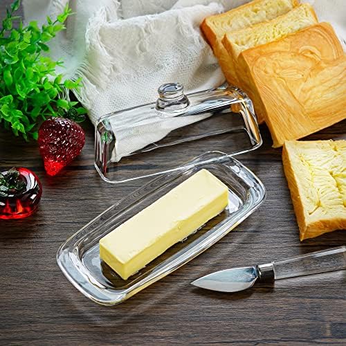 8'' Art Glass Butter Dish with Lid,Classic Covered 2-Piece Butter