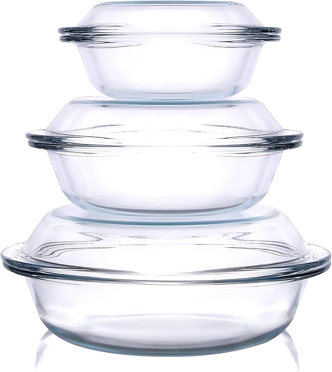 Set of 6 Round Glass Casserole Dishes, Nesting Glass Baking Dish Set by HUSANMP