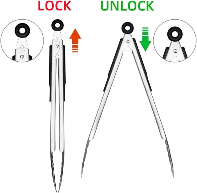 Stainless Steel Grill Tongs Set, Heat Resistant Metal Food Tongs - Image 7
