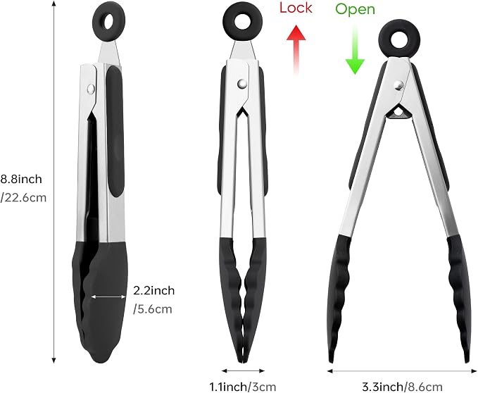 7-Inch Silicone Tongs Pack of 3, Small Tongs - Image 2