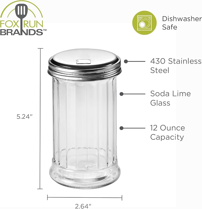 Fox Run Classic Glass Sugar Shaker, 12 Ounce Salt and Sugar Container - Image 6