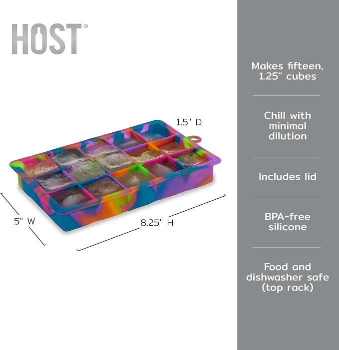 Host Ice Cube Tray with Lid, Makes 15 1.25" Cubes, Durable Silicone Trays - Image 3