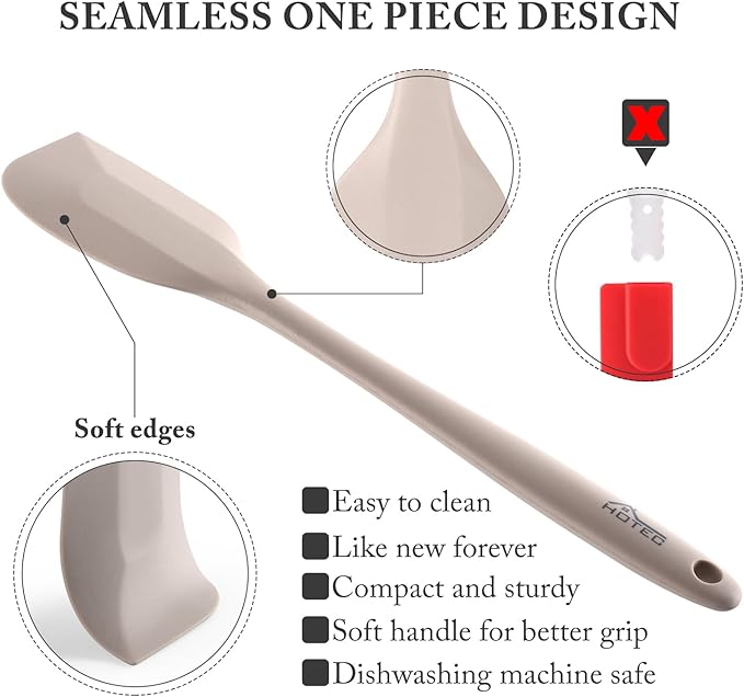 HOTEC 600℉ Heat Resistant BPA-Free Silicone Rubber Spatula Set, Kitchen Cooking - Image 3