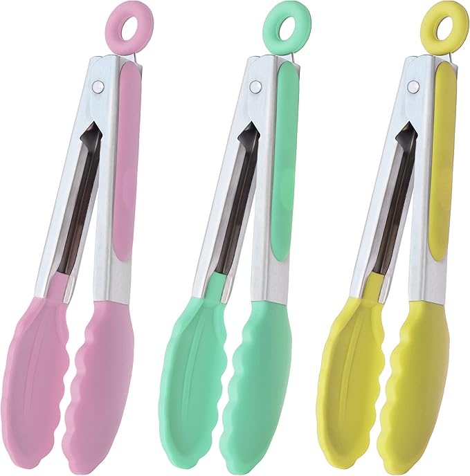 HINMAY Small Tongs with Silicone Tips 7-Inch Serving Tongs by HINMAY