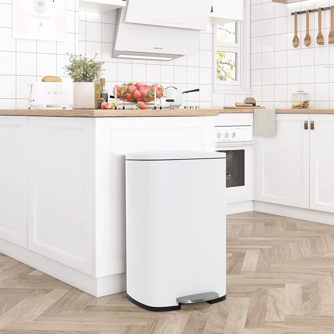 FDW | 13 Gallon Trash Can with Lid | White | Fingerprint-Proof | Made of - Image 6