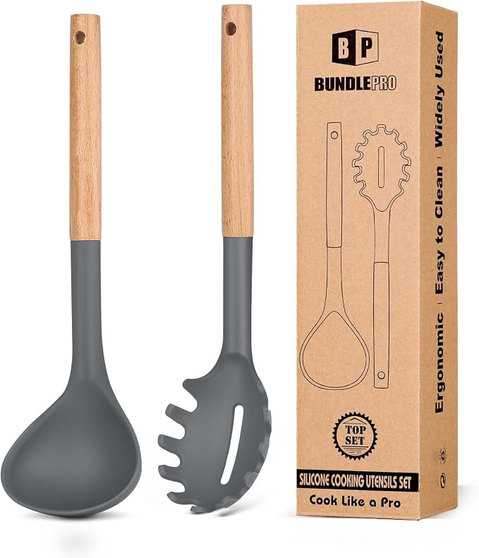 Silicone Pasta Fork and Ladle Spoon Set by BUNDLEPRO