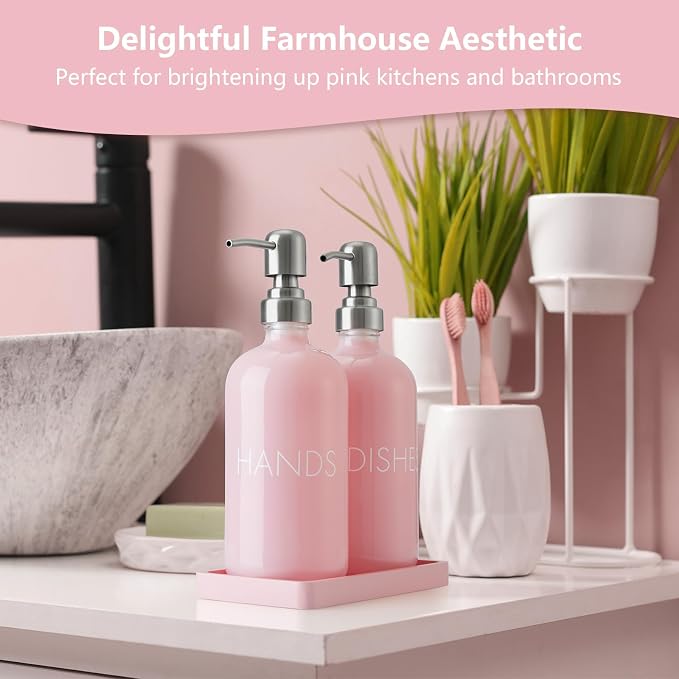 Pink Glass Dish and Hand Soap Dispenser Set - Image 7