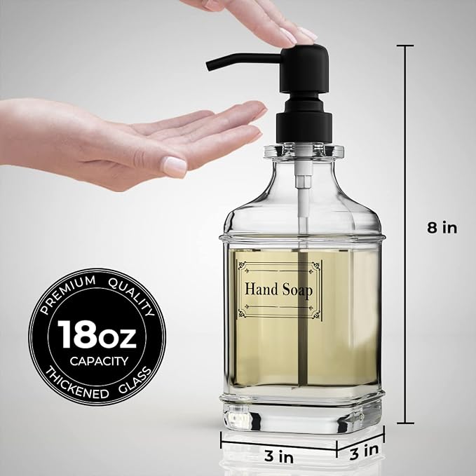 GLADPURE 2 Pack Soap Dispenser, 18 Oz Antique Design Thick Glass Hand - Image 4