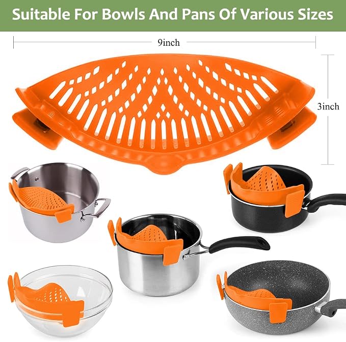 YEVIOR Clip on Strainer for Pots Pan Pasta, Silicone Food Strainer Hands-Free - Image 3